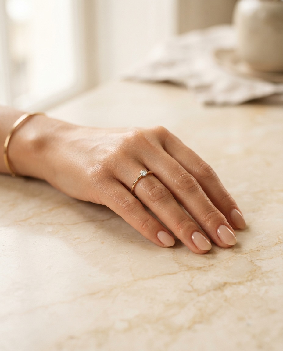 Anillo de oro con diamante en la mano de un cliente de Aurem Gs Joyería